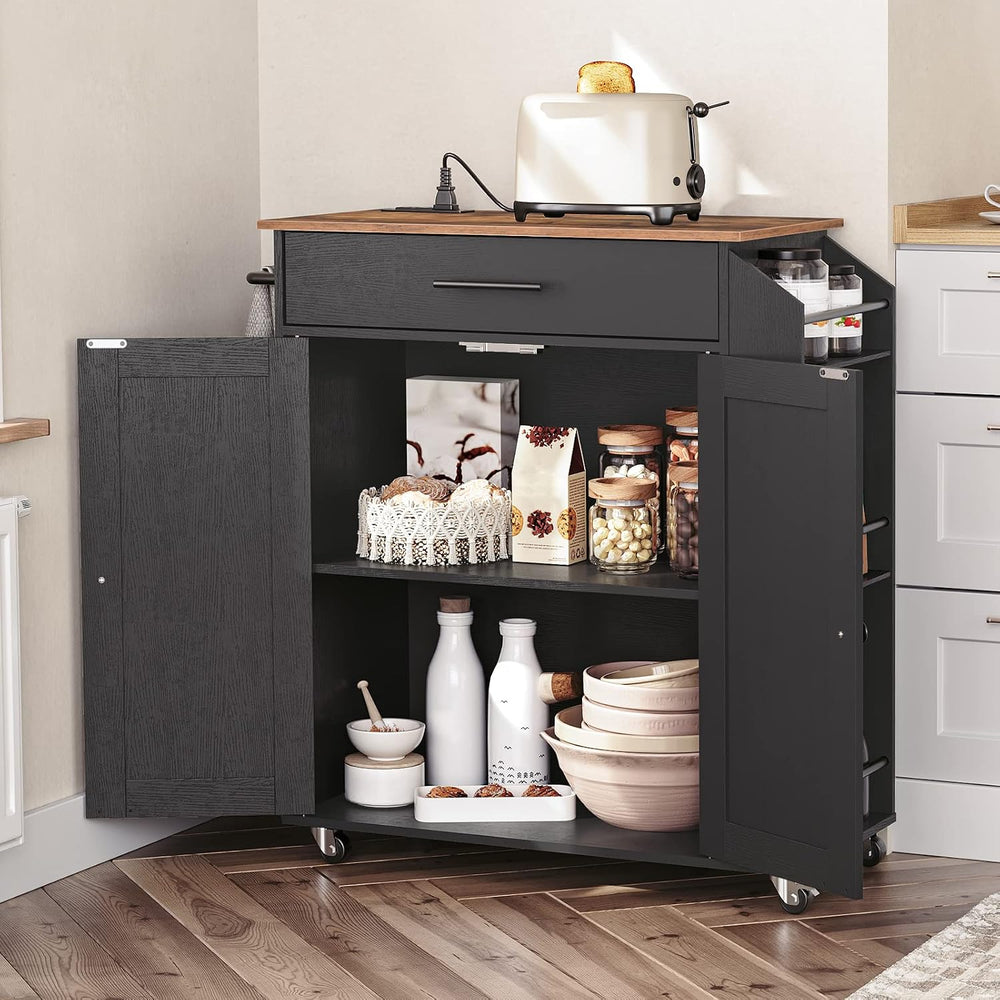 HOOBRO Kitchen Island with Power Outlet, Storage Island with Spice Rack and D...