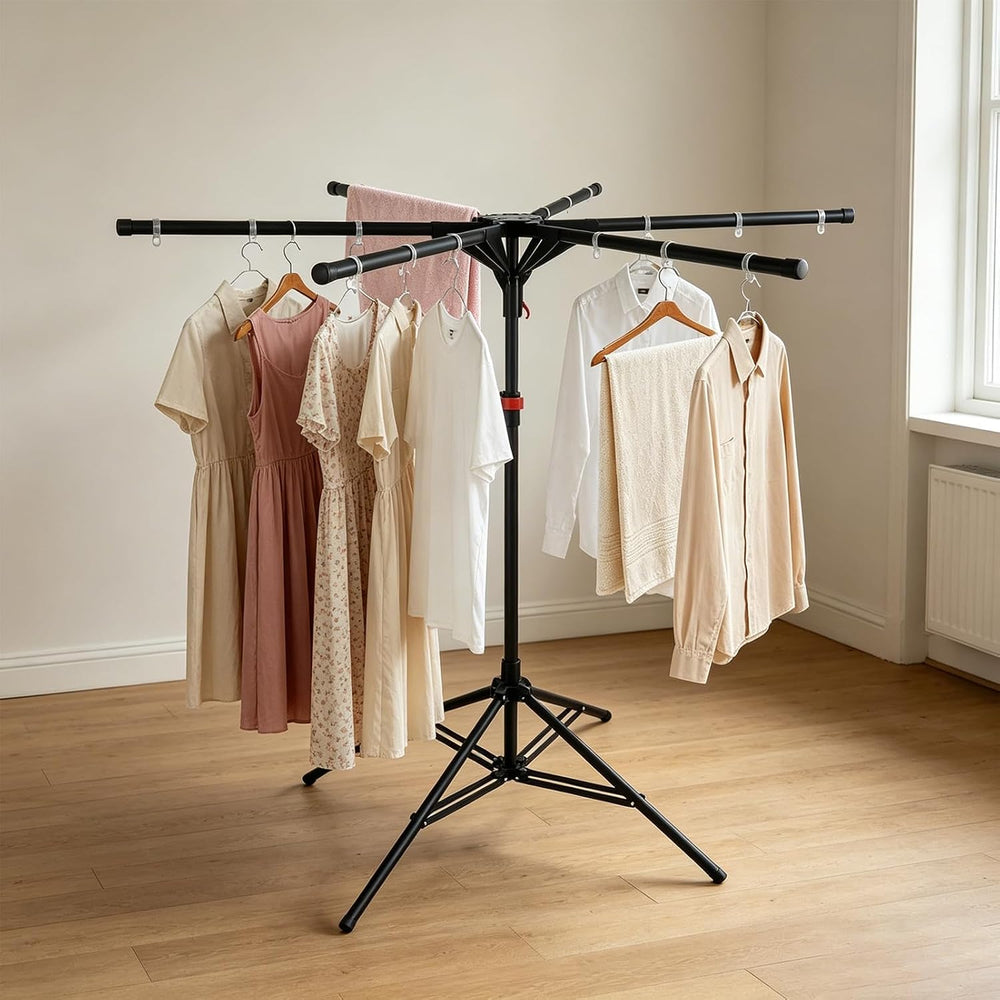 Foldable Clothes Drying Rack, 6 Rod Umbrella Style Height Adjustable Carbon S...