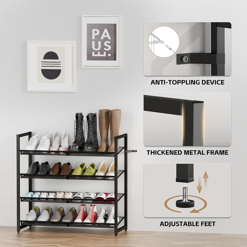 Metal Shoe Rack for Closet,entryway, 4-Tier Shoe Organizer, Adjustable Flat o...