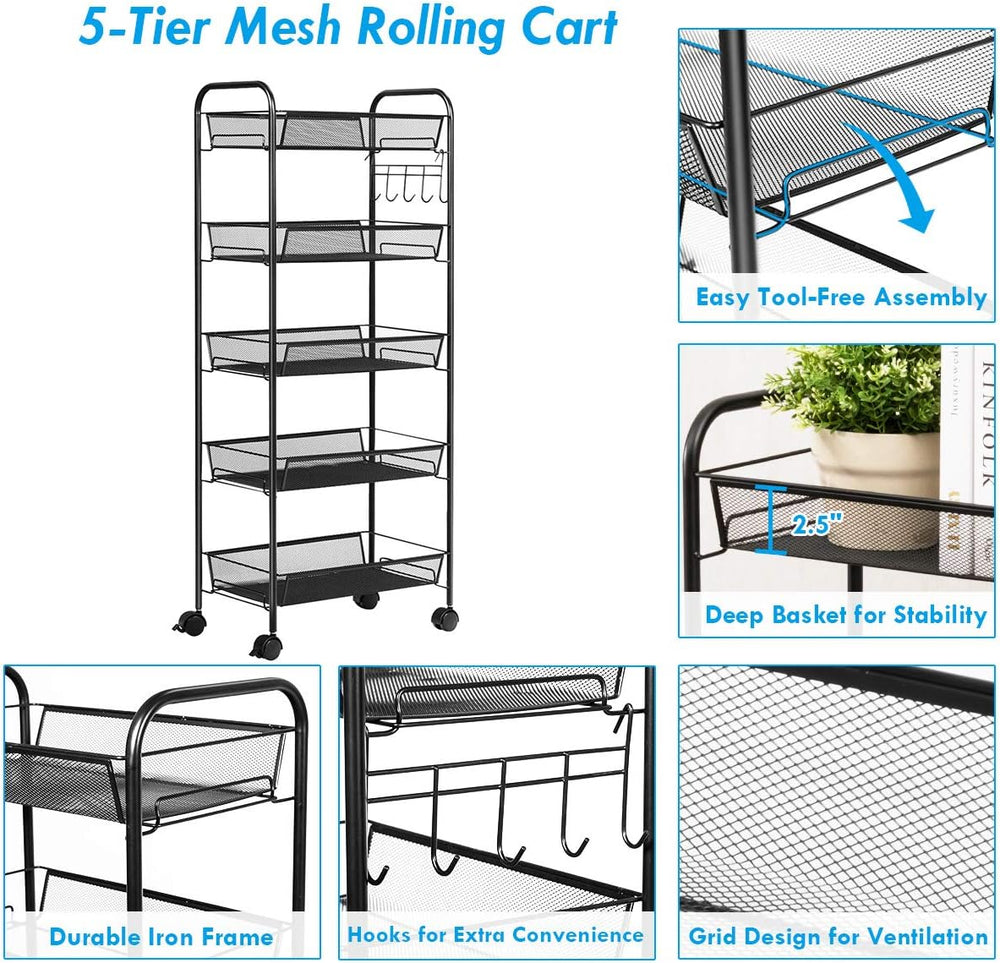 GIANTEX Storage Rack Trolley Cart Home Kitchen Organizer Utility Baskets with...