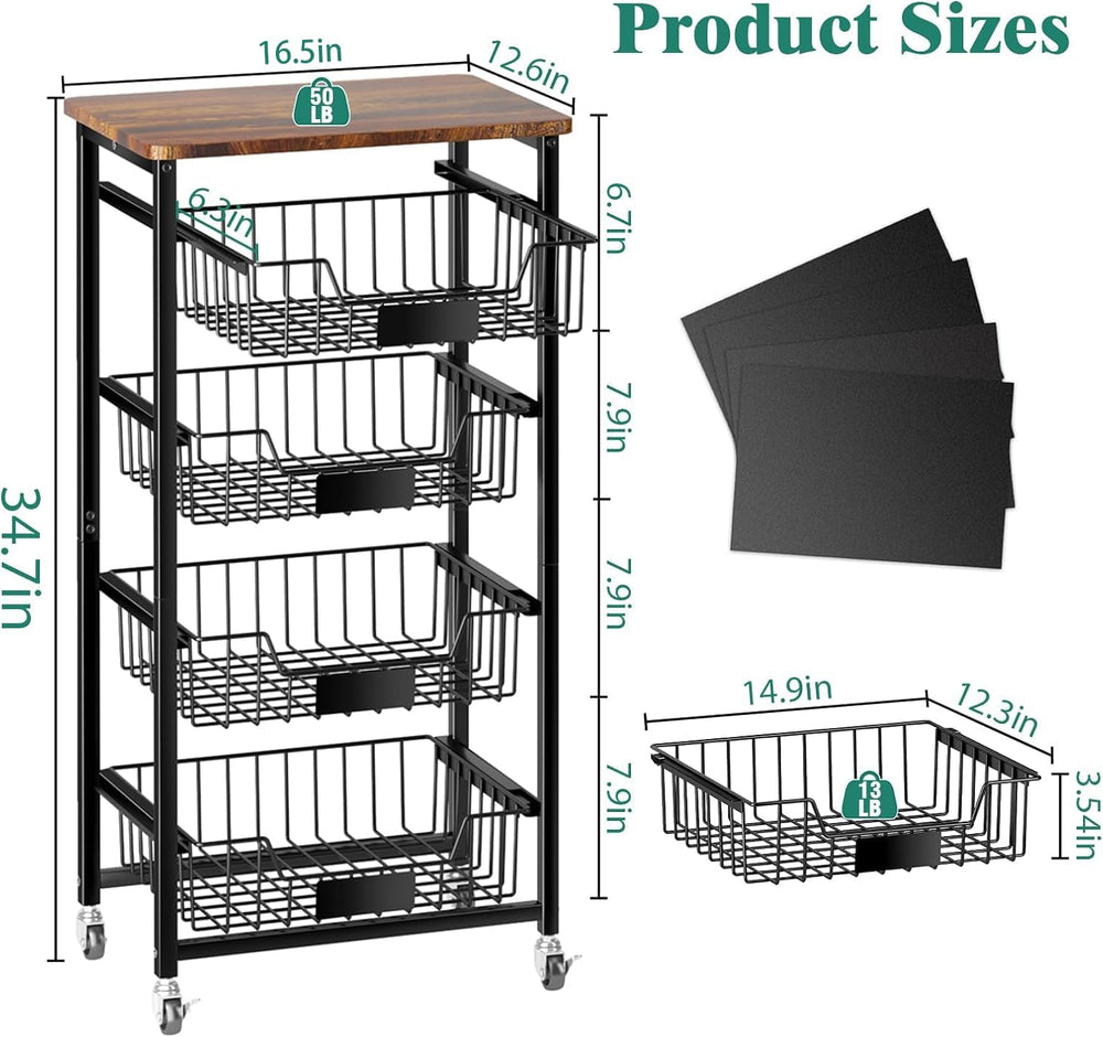 XYZLVSI Kitchen Storage Cart on Wheels, 5 Tier Fruit Vegetable Basket Rack
