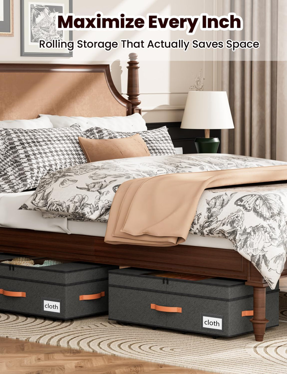 TOSKING 2-Pack Under Bed Storage Drawers with Wheels, 6 Vacuum Bags, Adjustab...