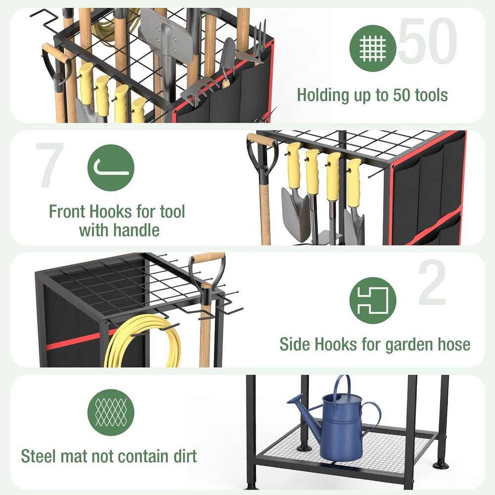 Garden Tool Organizer,Metal Yard Tool Organizer ,Holds 50 Long-Handled Tools/...