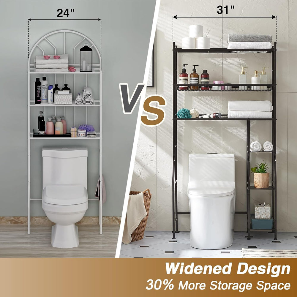 Lauren&Harold 6-Tier Over The Toilet Storage with Side Rack Black