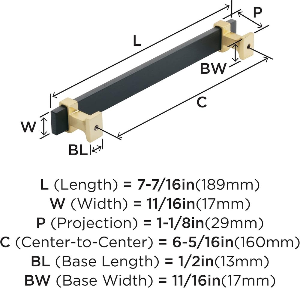 Amerock | Cabinet Pull | Brushed Matte Black/Brushed Gold | 6-5/16 inch (160 ...
