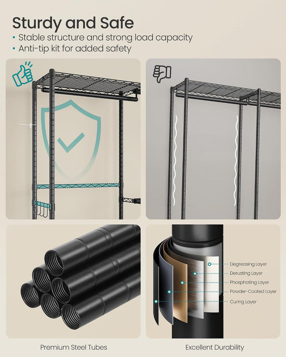 SONGMICS clothes rack, Adjustable Mesh Shelves and Hanging Rails