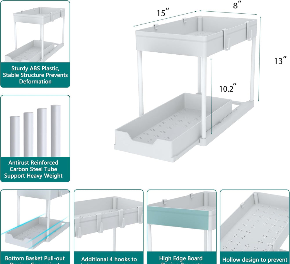 DEKAVA Cabinet, 2 Pack Under Sink Organizer, 2 Tier Sliding Bathroom Kitchen ...