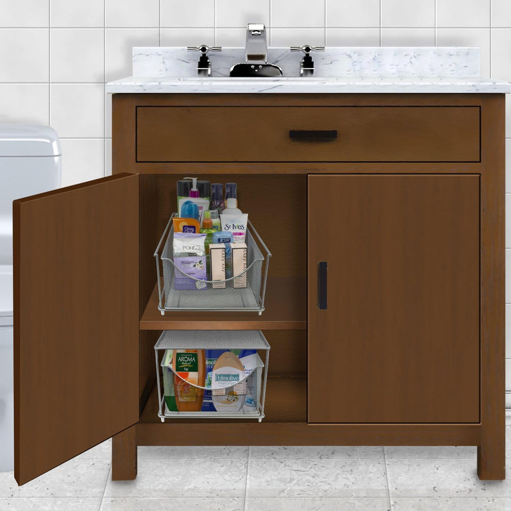 Sorbus Under Sink Organizer, Pull-Out Mesh Drawer (1 Drawer, Silver)