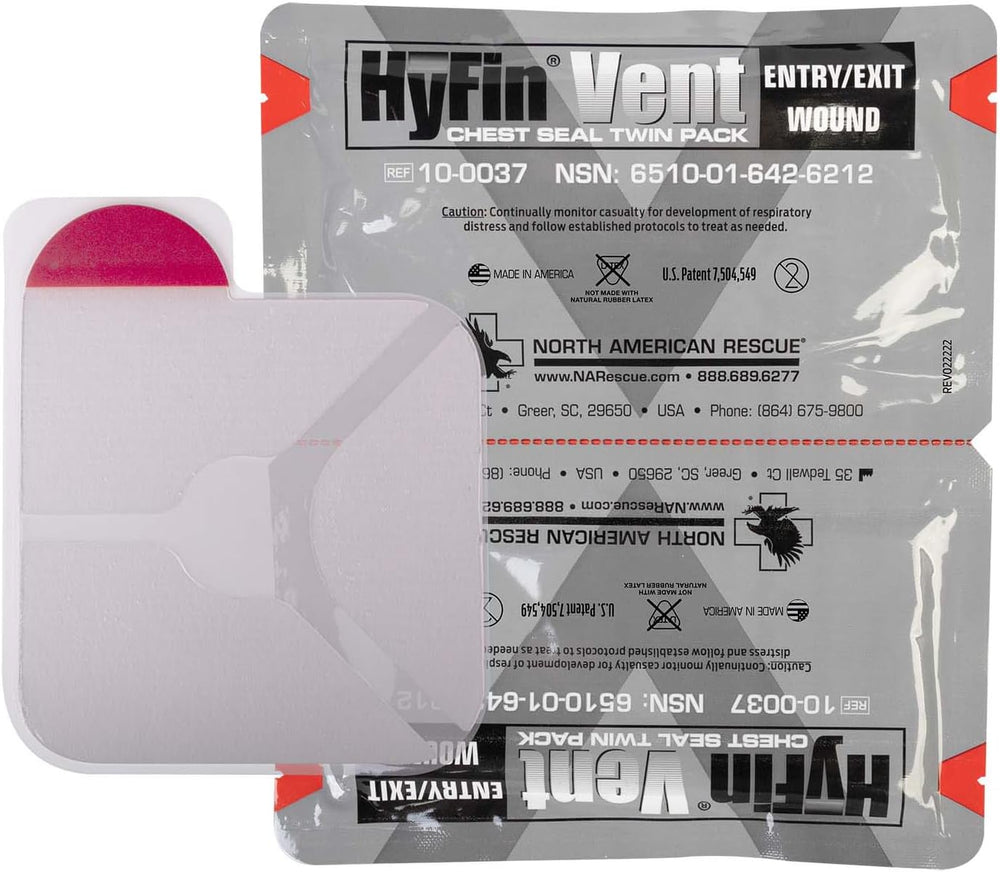 North American Rescue HyFin Vent Chest Seal (Twin Pack) NAR Vented Wound Ches...