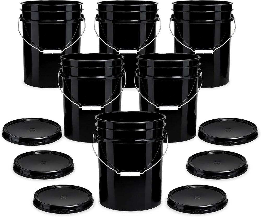 ePackageSupply 5 Gallon Bucket - Food Grade w/Lid BPA-Free, 6 Pack - Black