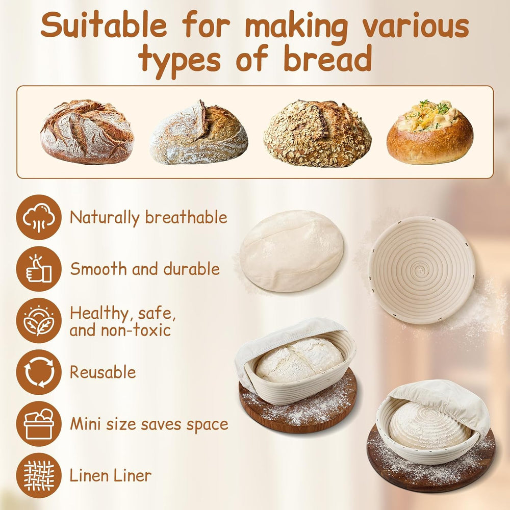 Set of 12 Banneton Bread Proofing Basket with Liner, 5-inch 9-inch Round and ...