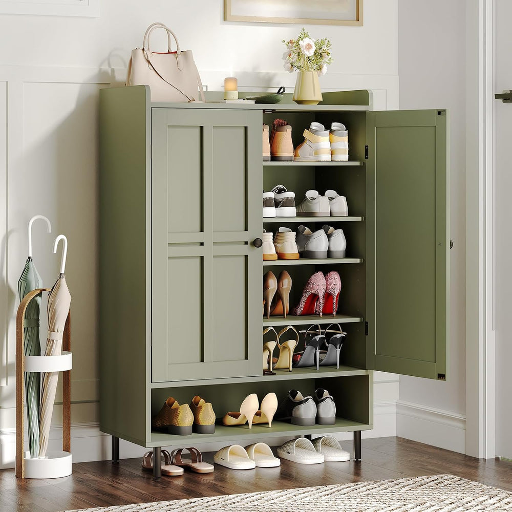 ONBRILL Shoe Cabinet with Cross Molding Doors, 6-Tier Shoe Storage(Green)