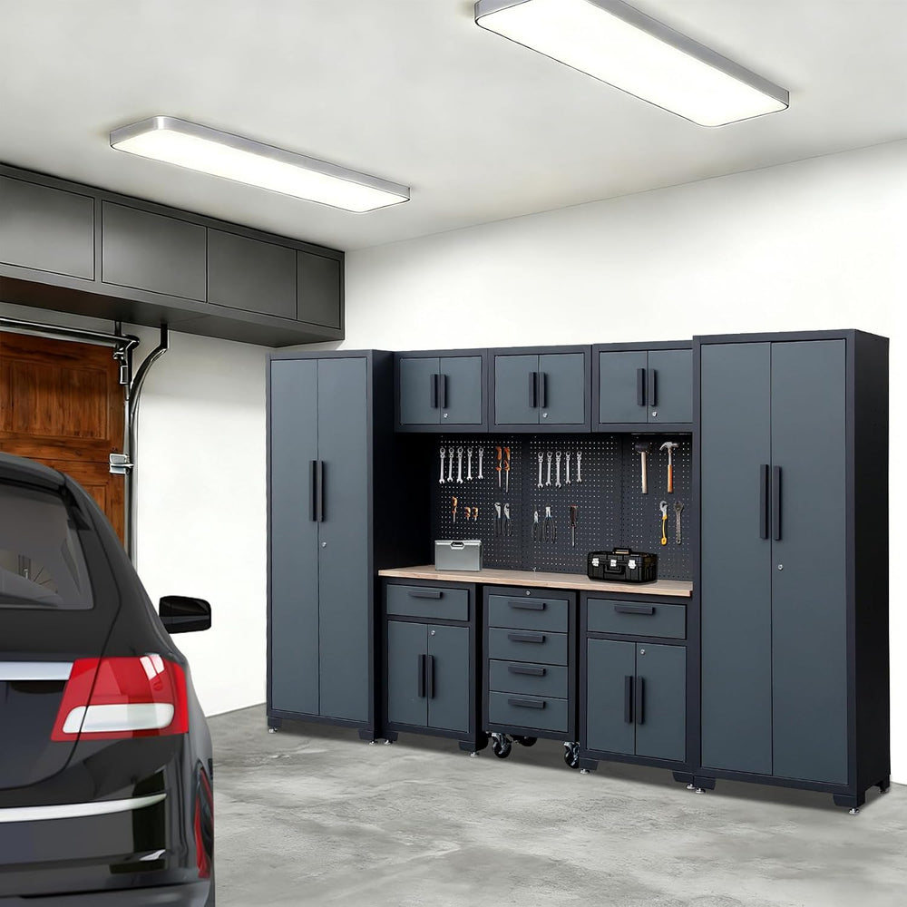 9PCS Garage Storage Cabinet System,Grey Handlle