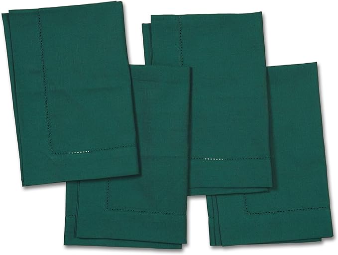 Green Cotton Linen Napkins Set of 4 – Hemstitch Cloth Napkins 20x20 Inch – Wa...