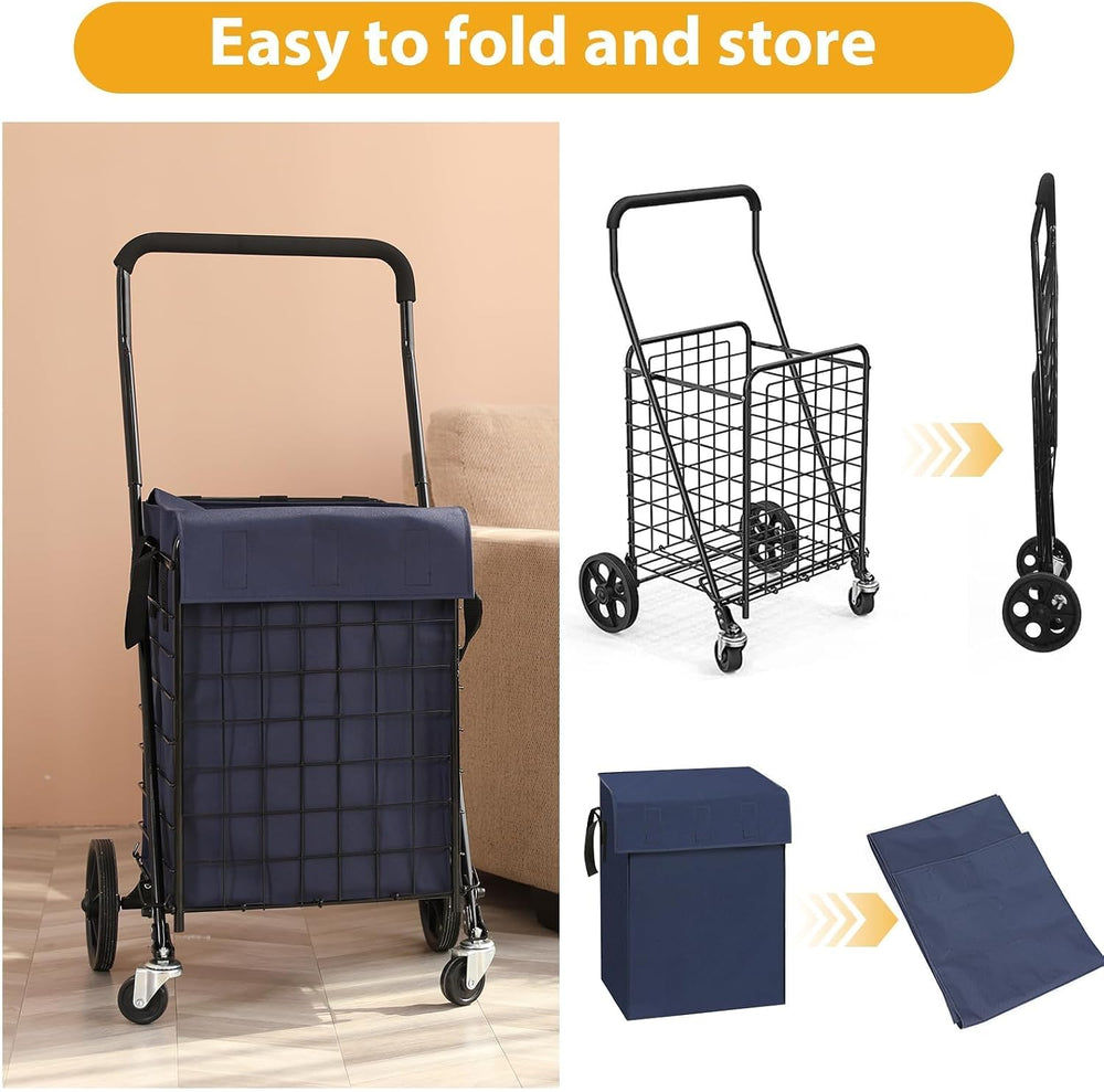Kiffler Foldable Shopping Cart with Waterproof Basket Liner & 360° Swivel...