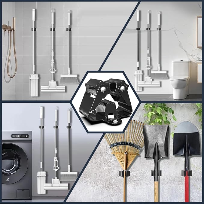 3-H Stainless Steel Broom Holder Wall Mount 50-Pack- Heavy Duty Mop Organizer
