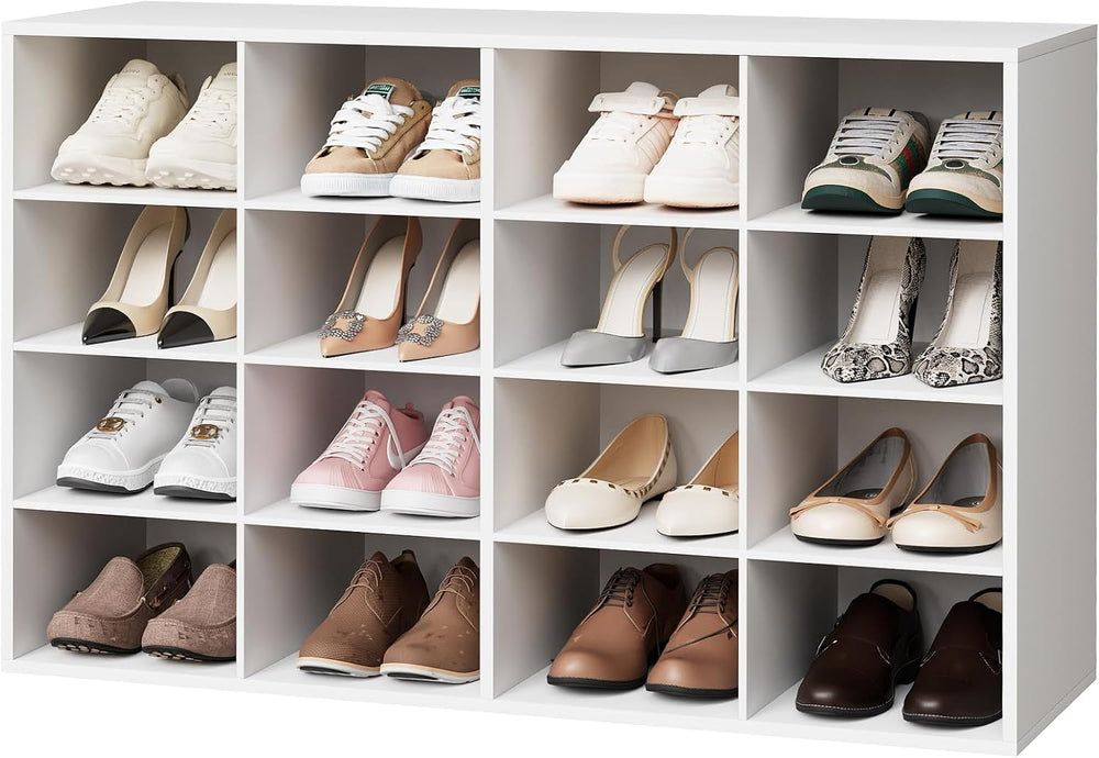 Garden 4 you Shoe Storage Bench, Cubby Shoe Rack with 16 Cubbies, 4-Tier Wood...
