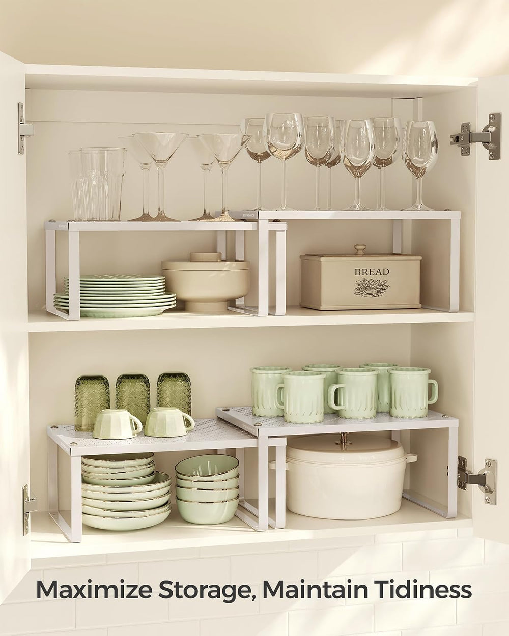 SONGMICS Set of 4 Metal Spice Racks, Stackable Expandable Shelf Risers