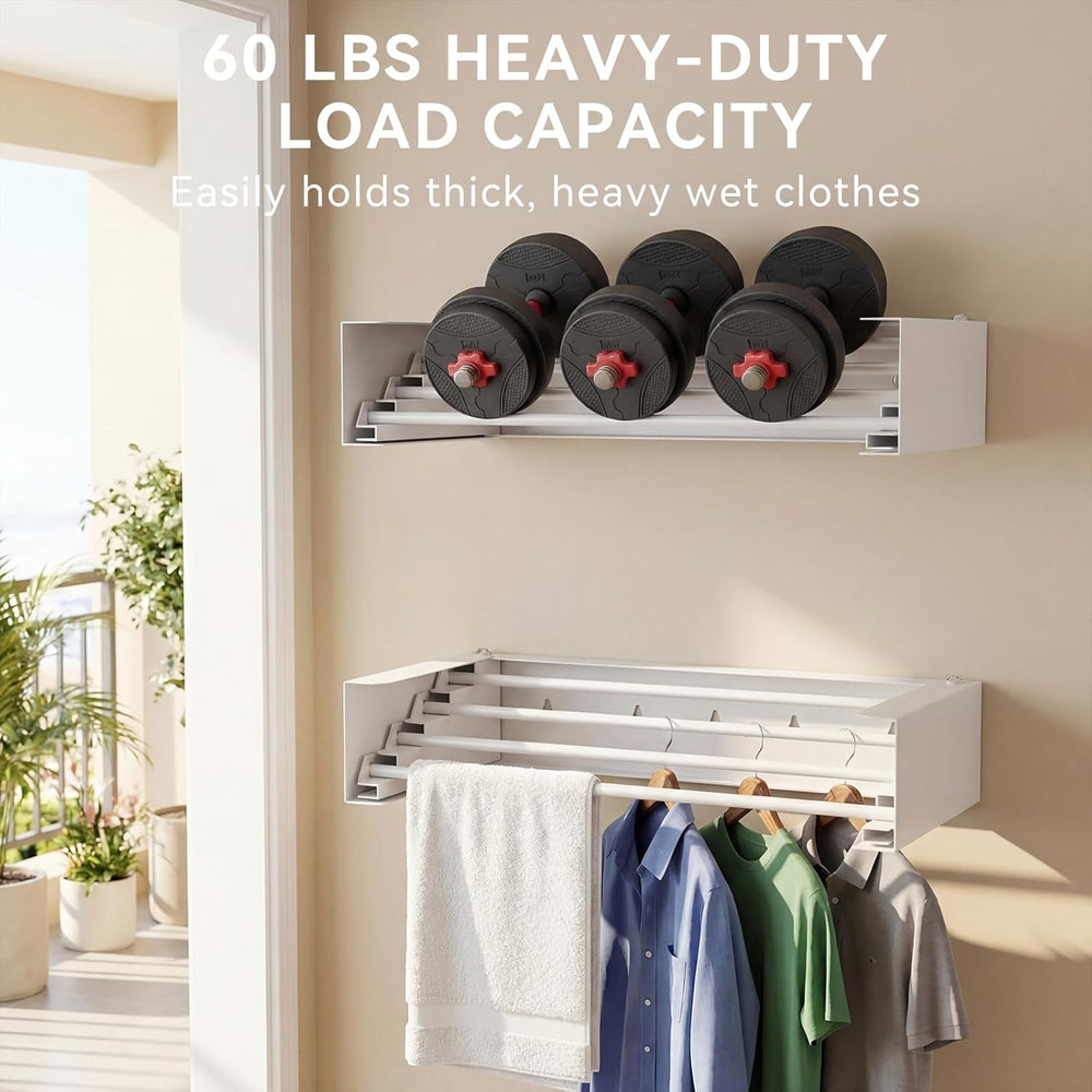 Wall Mounted Drying Rack, 23.6" Retractable Clothes Drying Rack, Heavy D...