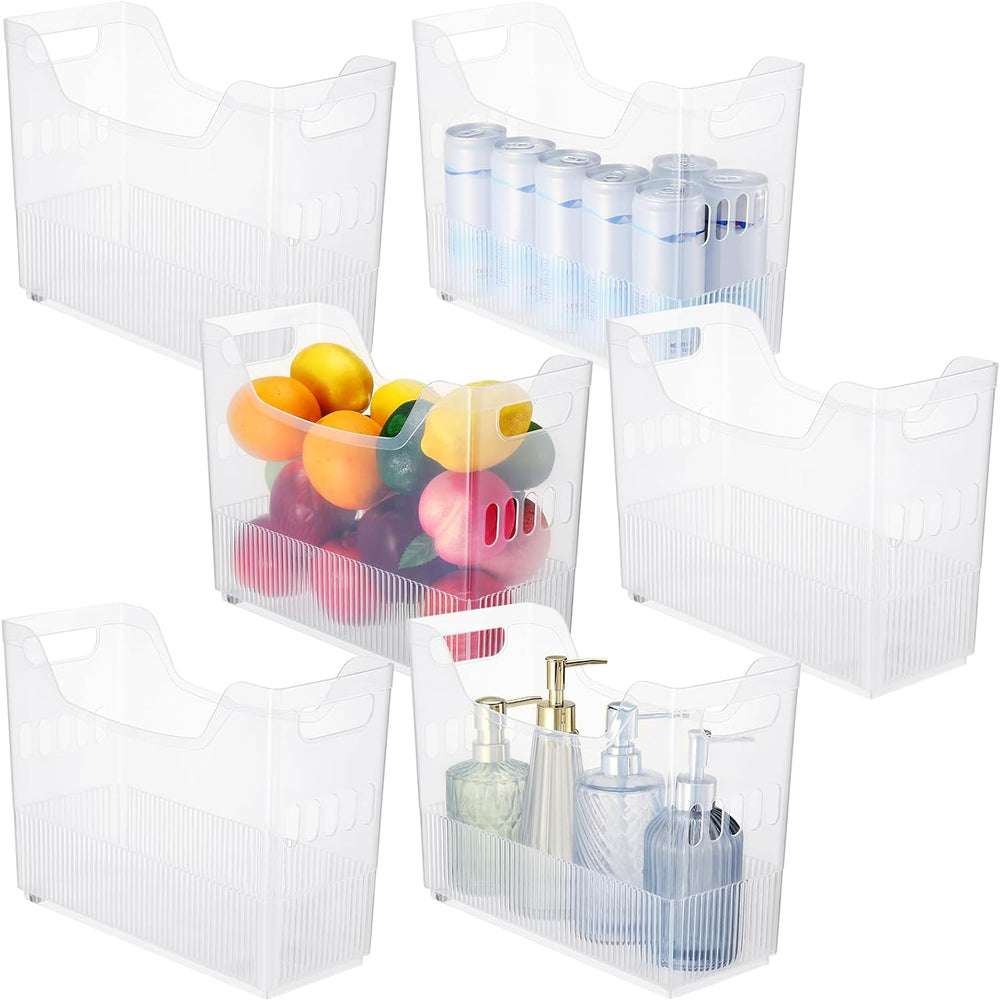 Qunclay 6 Plastic Freezer Organizer Bins with Wheel Set Clear Tall Narrow Kit...