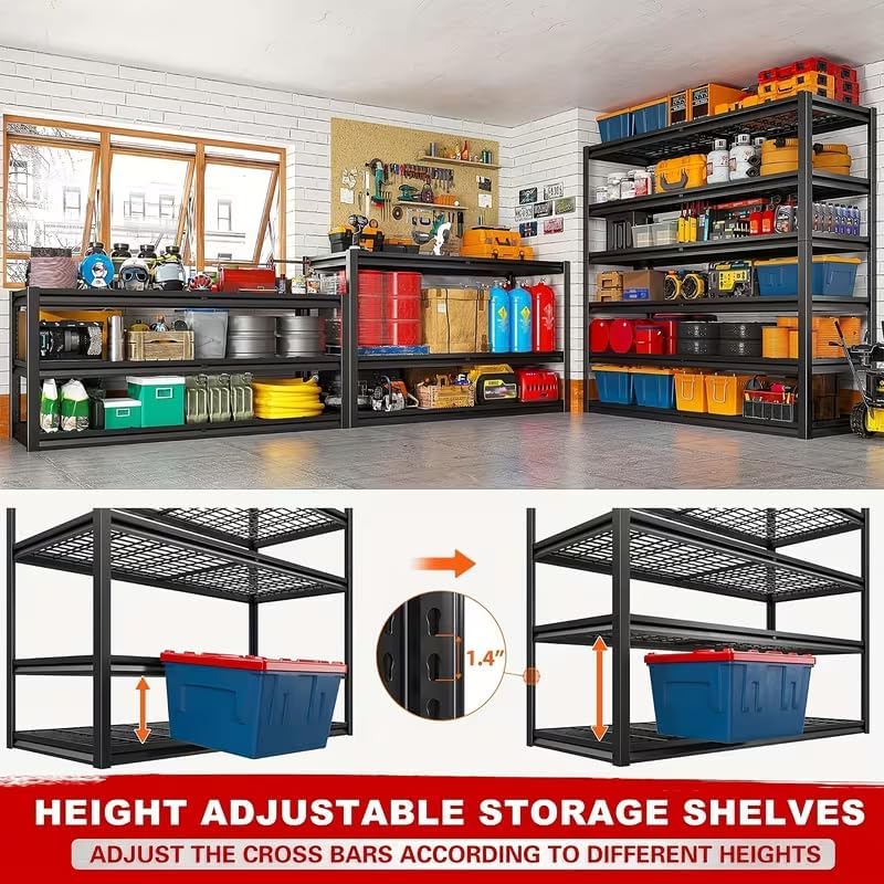 Garage Shelving, Heavy Duty Storage Shelves Metal Shelf Unit Adjustable Indus...