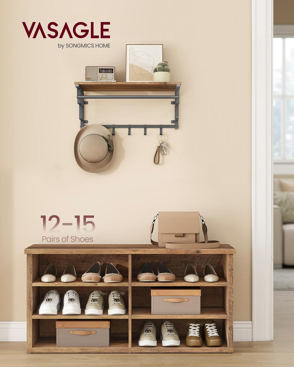 VASAGLE Shoe Bench, Storage Bench, 11.6 x 39.4 x 19.7 Inches