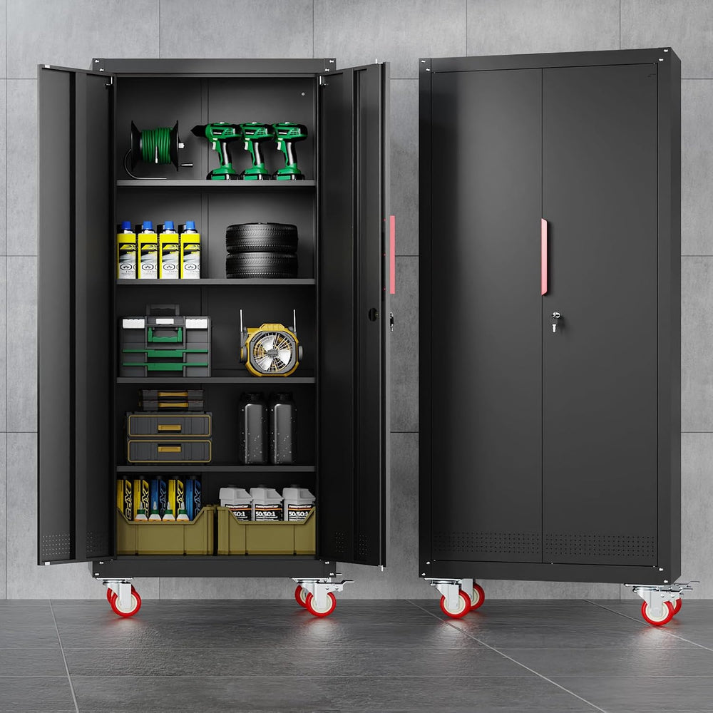 LMTC 71" H Garage Storage Cabinet with 4 Adjustable Shelves and Wheels, ...