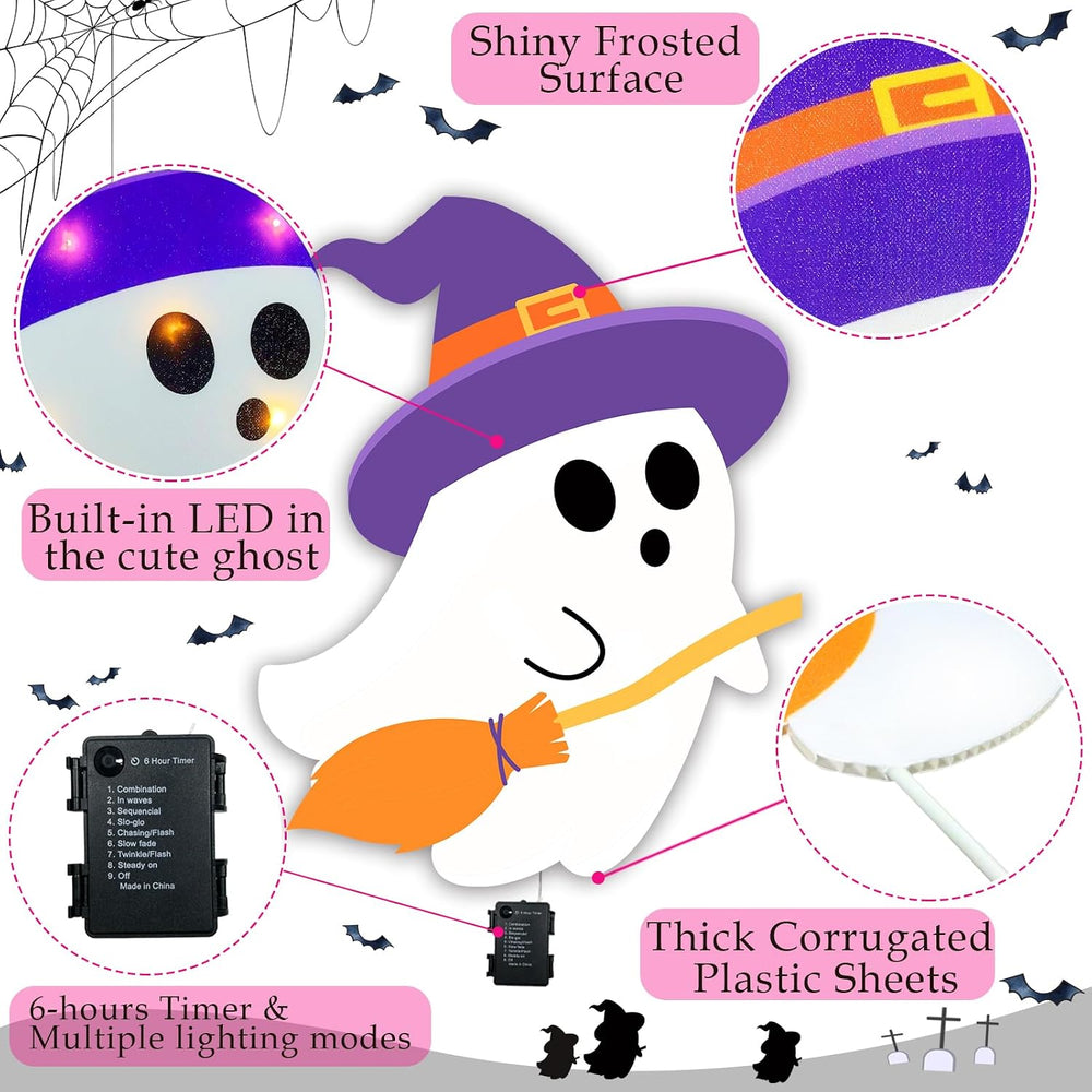 Lighted Cute Ghost Yard Signs, 4 Packs Halloween Decorations Outdoor Scary Wi...