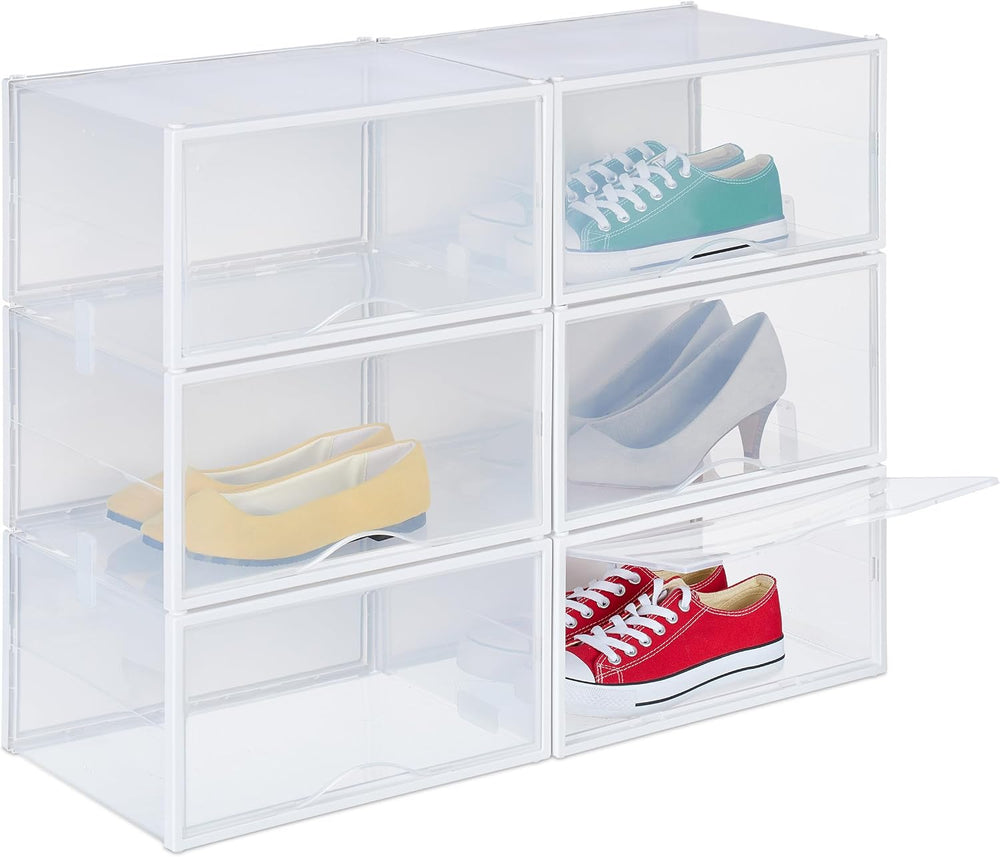 Relaxdays Shoe Boxes Set of 6 Shoe Organisers Stack Securely with Connectors ...