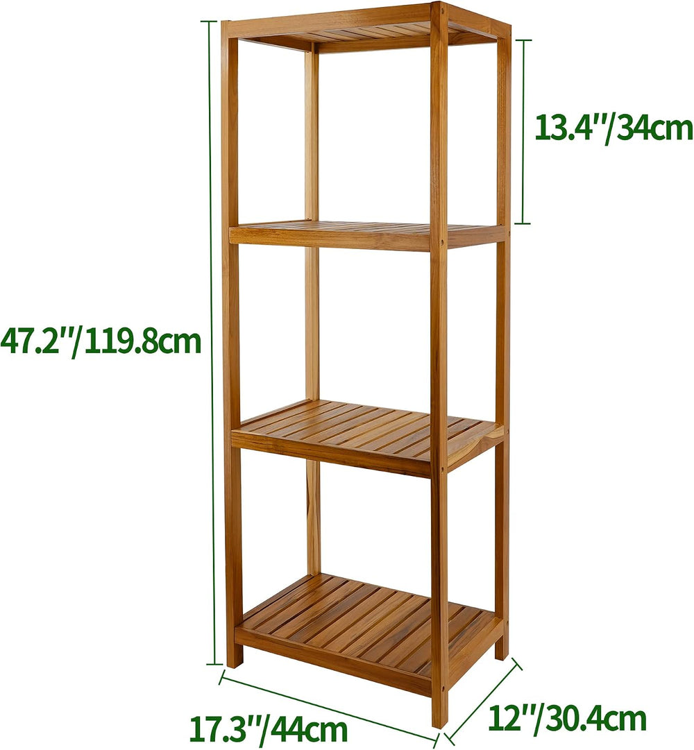 VaeFae Teak Bathroom Shelf, 4-Tier Storage Shelf, Wooden Stand Shelf Organize...