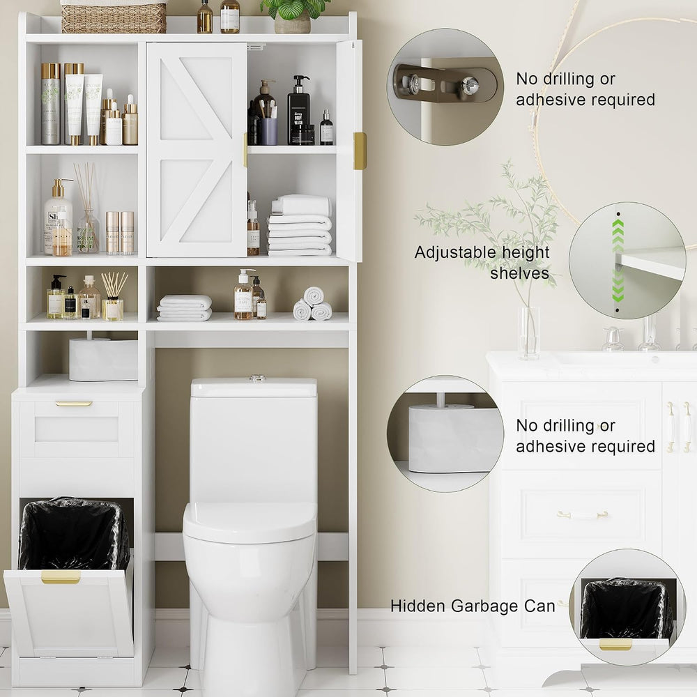 Over the Toilet Storage Cabinet with Hidden Odor-Proof Trash Can&Toilet P...