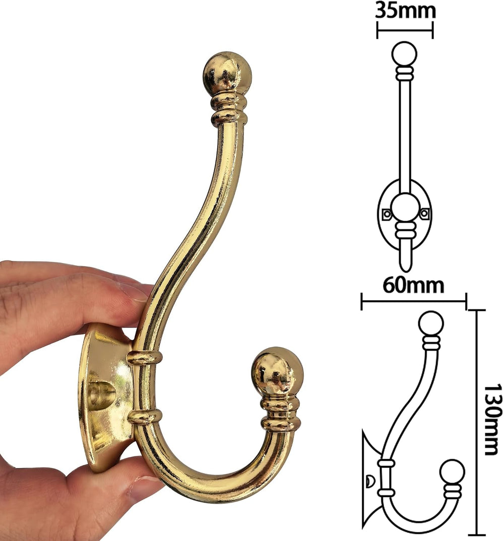 HASWARE 6 PCS Double Prong Robe Hook, Large Dual Coat Hooks with 12 Pieces Sc...