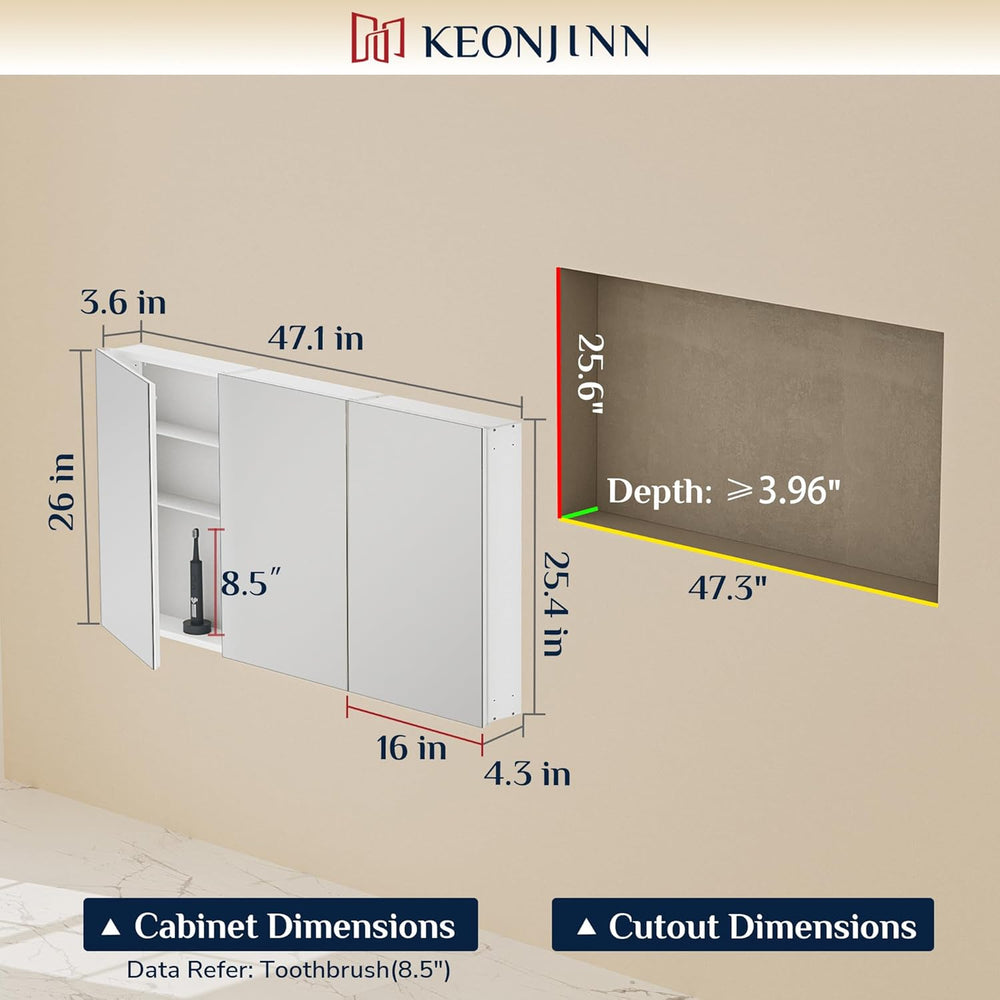 Keonjinn 48 x 26 Inch Bathroom Medicine Cabinets Mirror, Adjustable Shelves