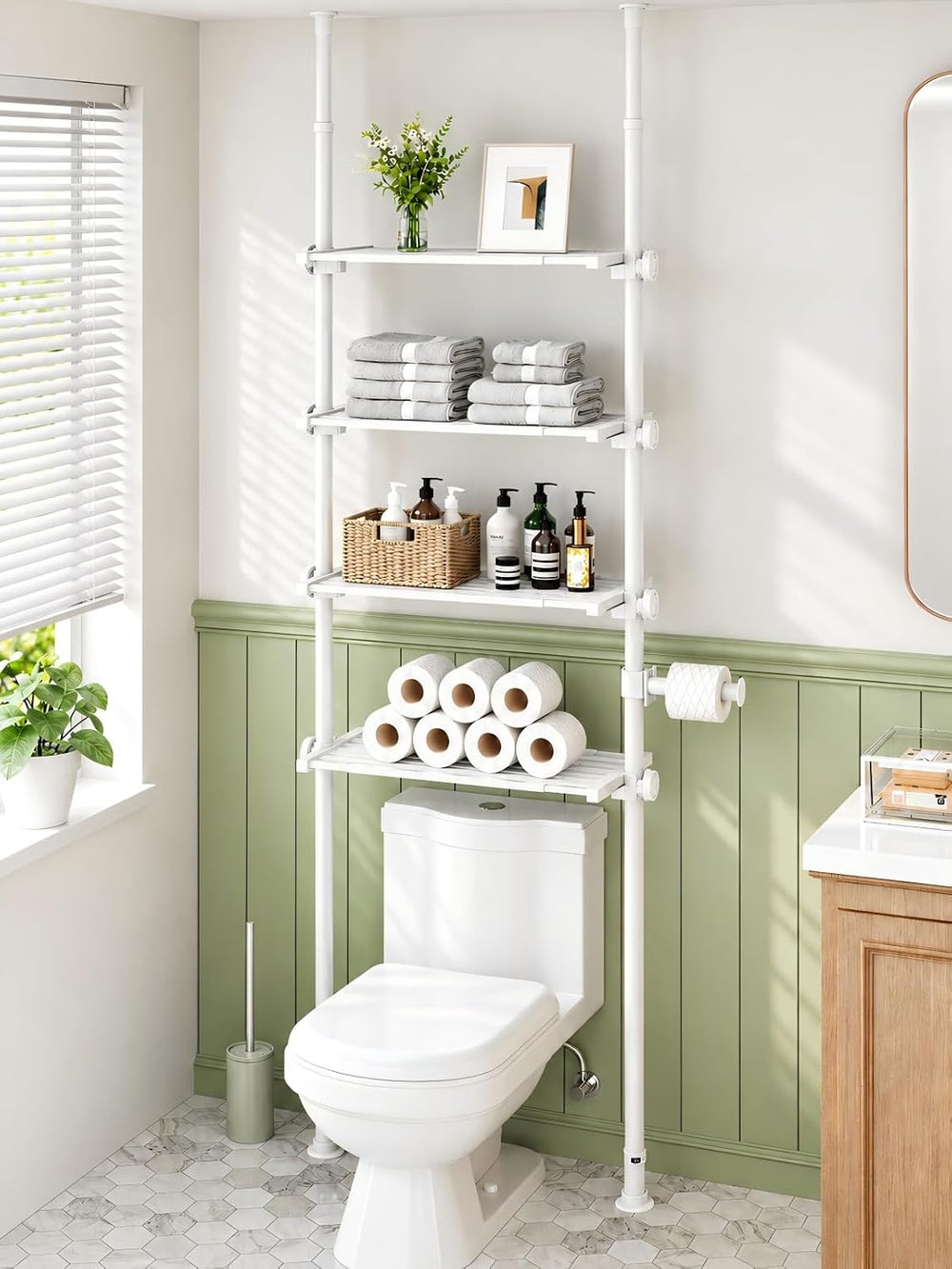 ALLZONE Tension Mount Over The Toilet Storage Shelf, No-Drill, Slim Design