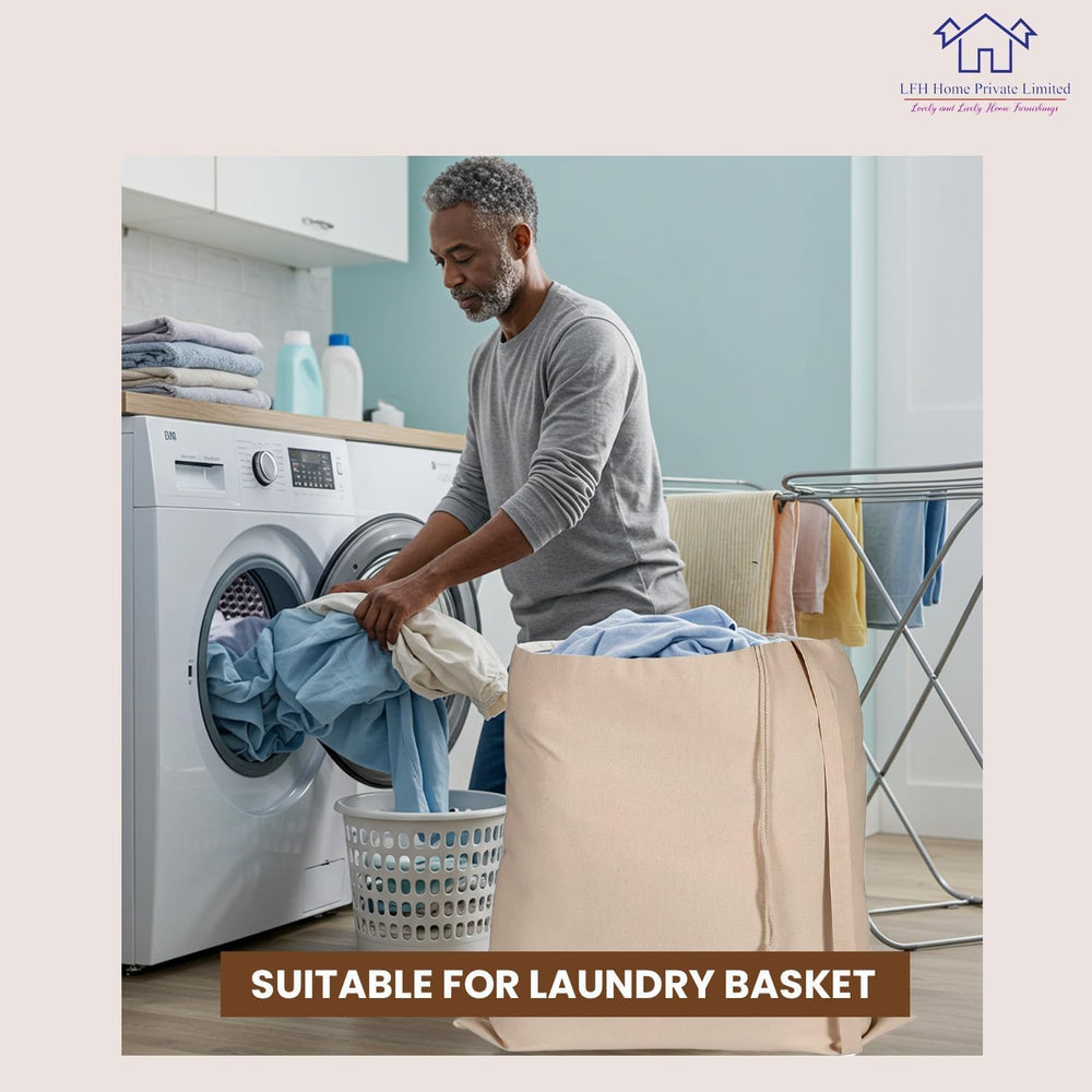 LFH Home Large Premium Cotton Rich Canvas Extra Large Laundry Bag with Drawst...