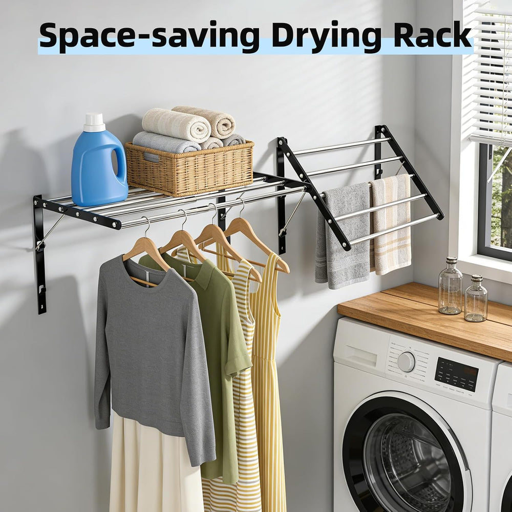 Wall Mounted Drying Rack 13-23", Retractable Space Saving, Black