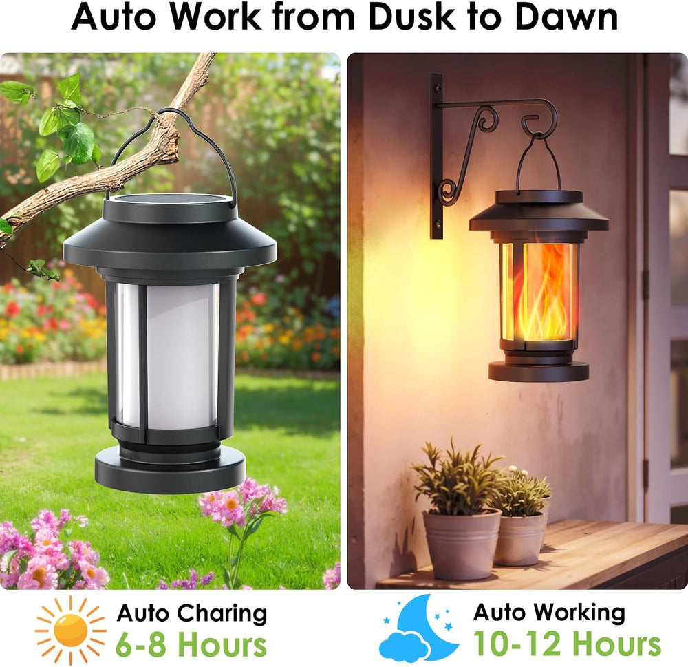 Greluna Solar Lantern Outdoor, Flickering Flameless Solar Lights Hanging Lant...