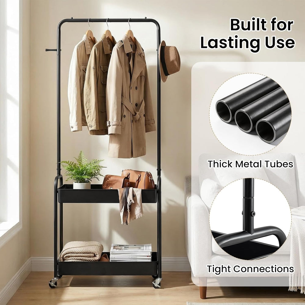 LDAILY Small Rolling Clothes Rack, Heavy Duty Clothing Rack with 2 Baskets, 4...