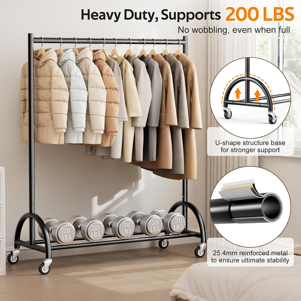 MISSLO Heavy Duty Clothing Rack with Wheels Rolling Clothes Racks for Hanging...
