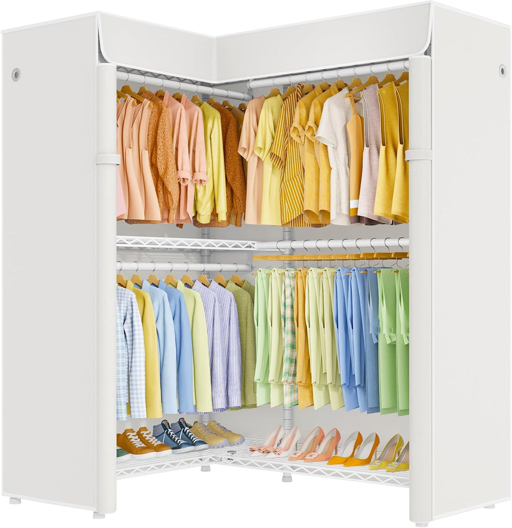 ULIFHOME E15C Garment Rack L Shaped Clothes Rack for Corner，Freestanding Clot...