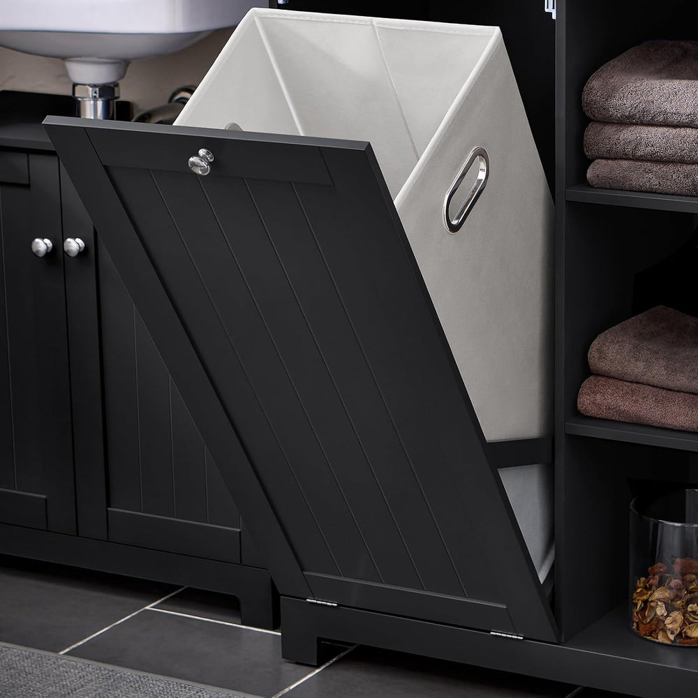 SoBuy Tall Tilt-Out Laundry Hamper Cabinet with Removable Basket and Shelves,...