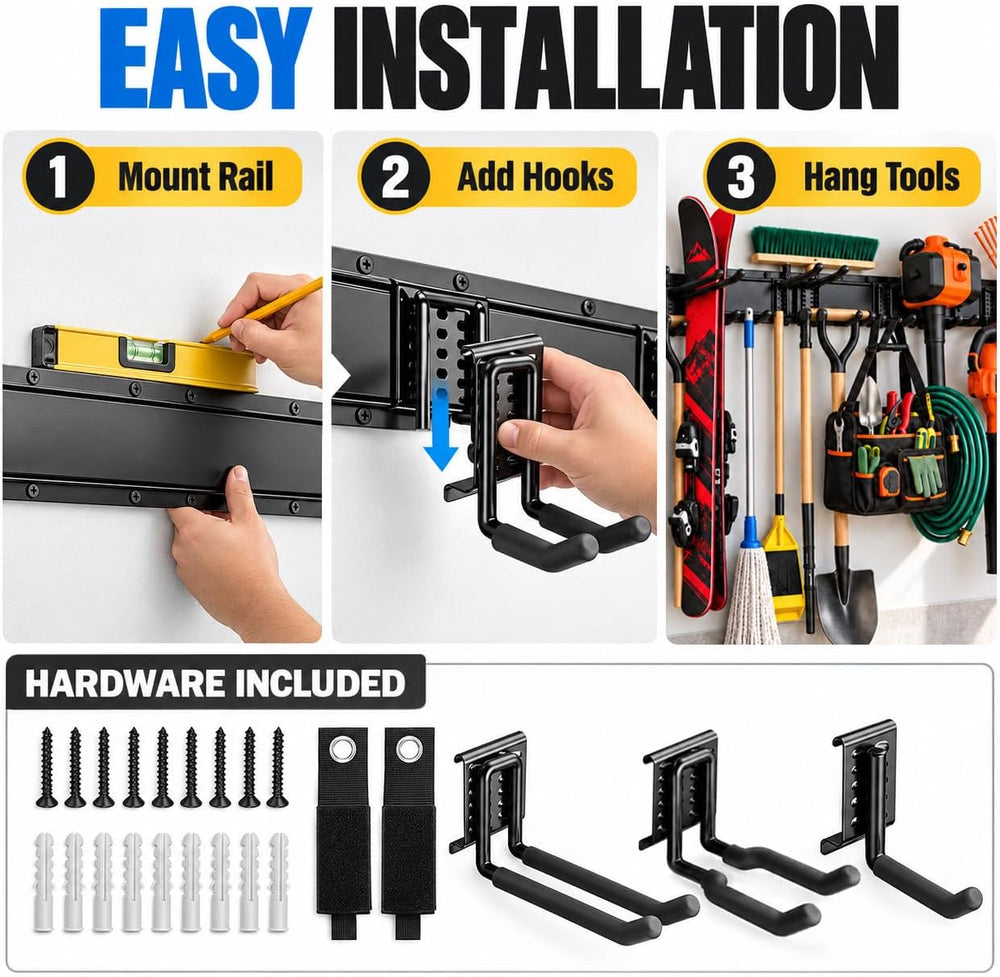 Ski Rack 66" Garage Tool Organizer Wall Mount 700 lbs Garden Tool Organizer