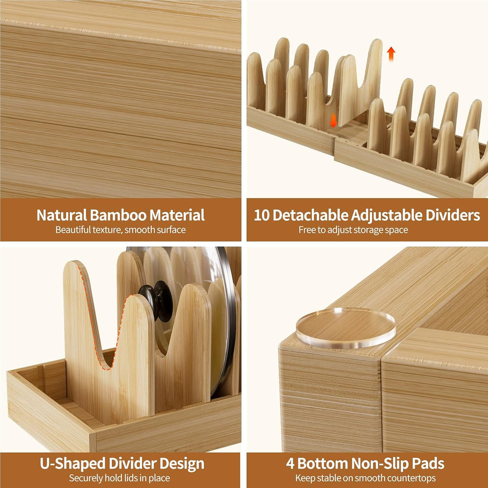 Housolution Bamboo Pot and Pan Lid Organizer Holder Storage Rack