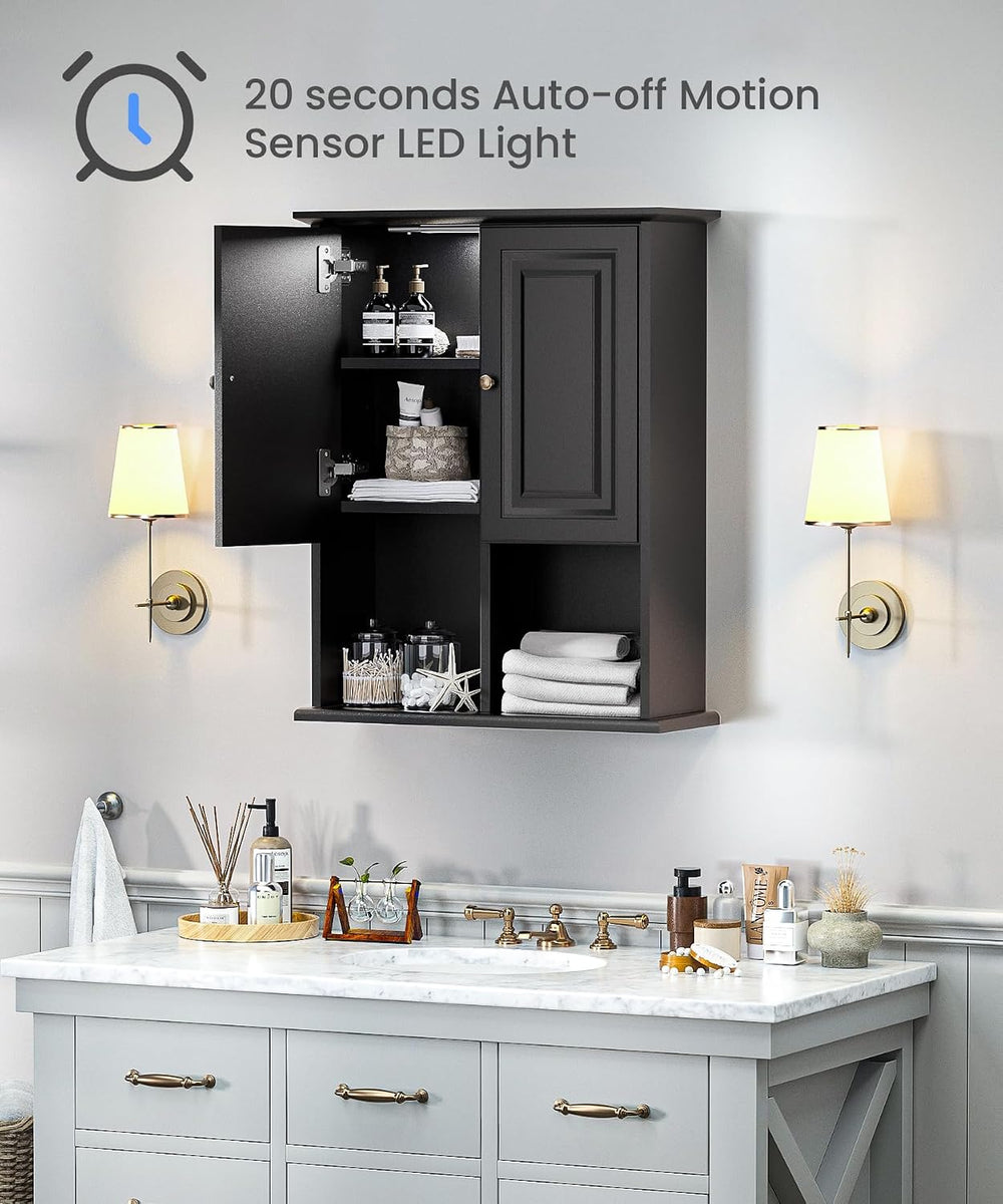 HAIOOU Bathroom Wall Cabinet with Motion Sensor Light, 23.6 Inch - Black