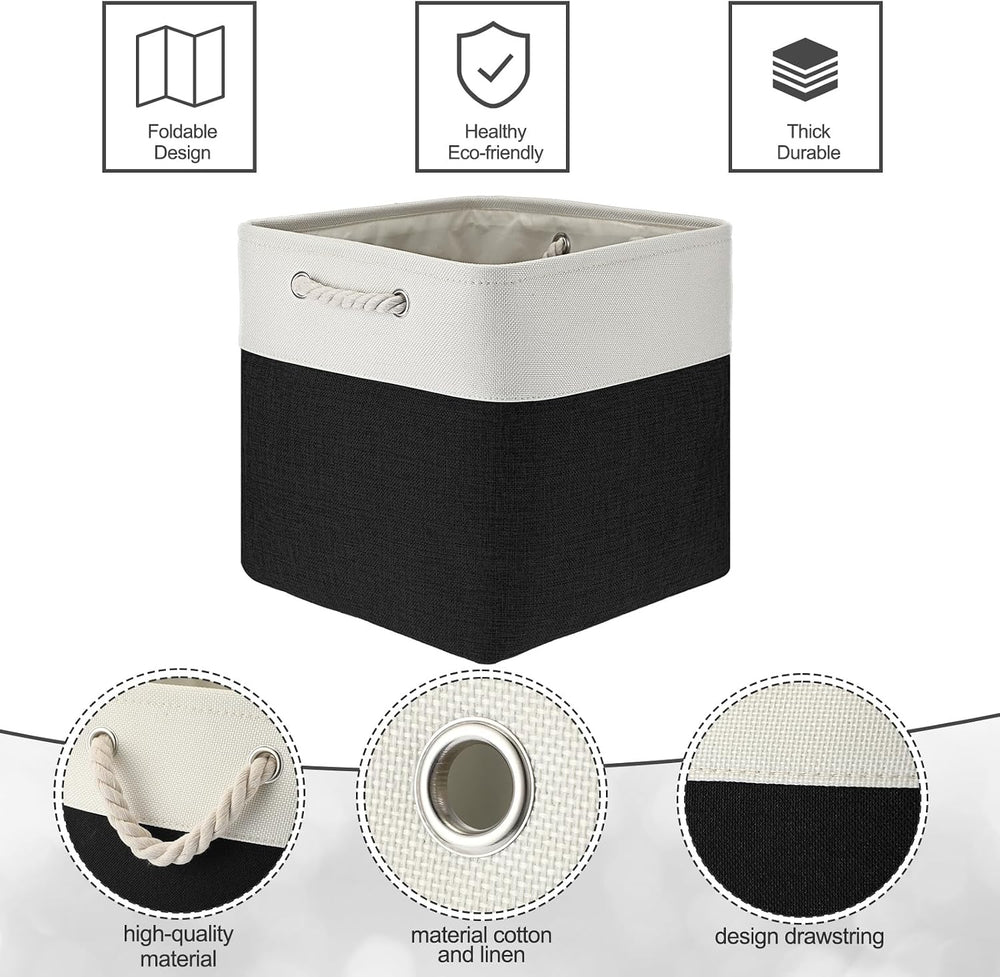 meekoo 8 Pack Fabric Storage Bins Baskets, 12 x 12 x 12 in, Black White