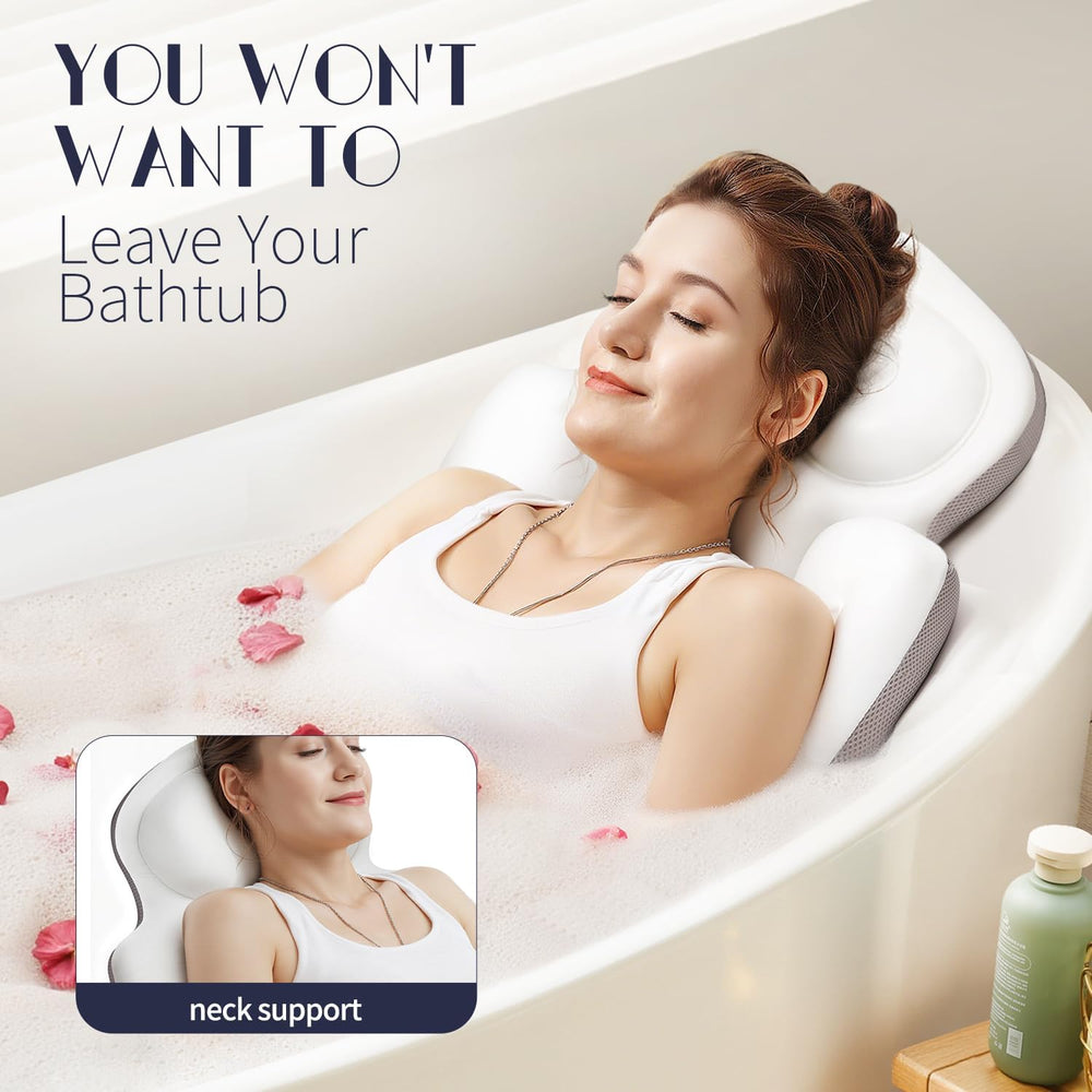Full Body Bath Pillow for Tub, Thick Bathtub Cushion Mat - Luxury Spa White
