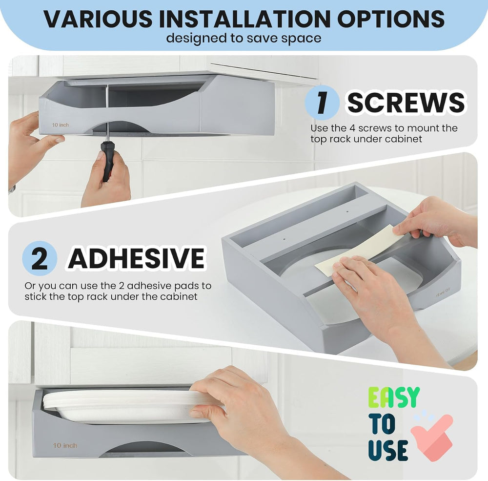 10-inch Paper Plate Dispenser Under Cabinet, Bamboo Paper Plate Holders, Kitc...