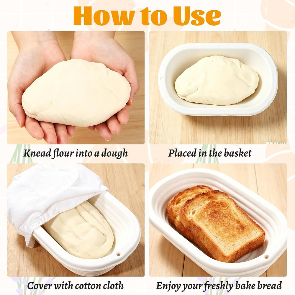 6 PCS 10 Inch Sourdough Proofing Basket with Removable Liner Cloth Oval Bread...