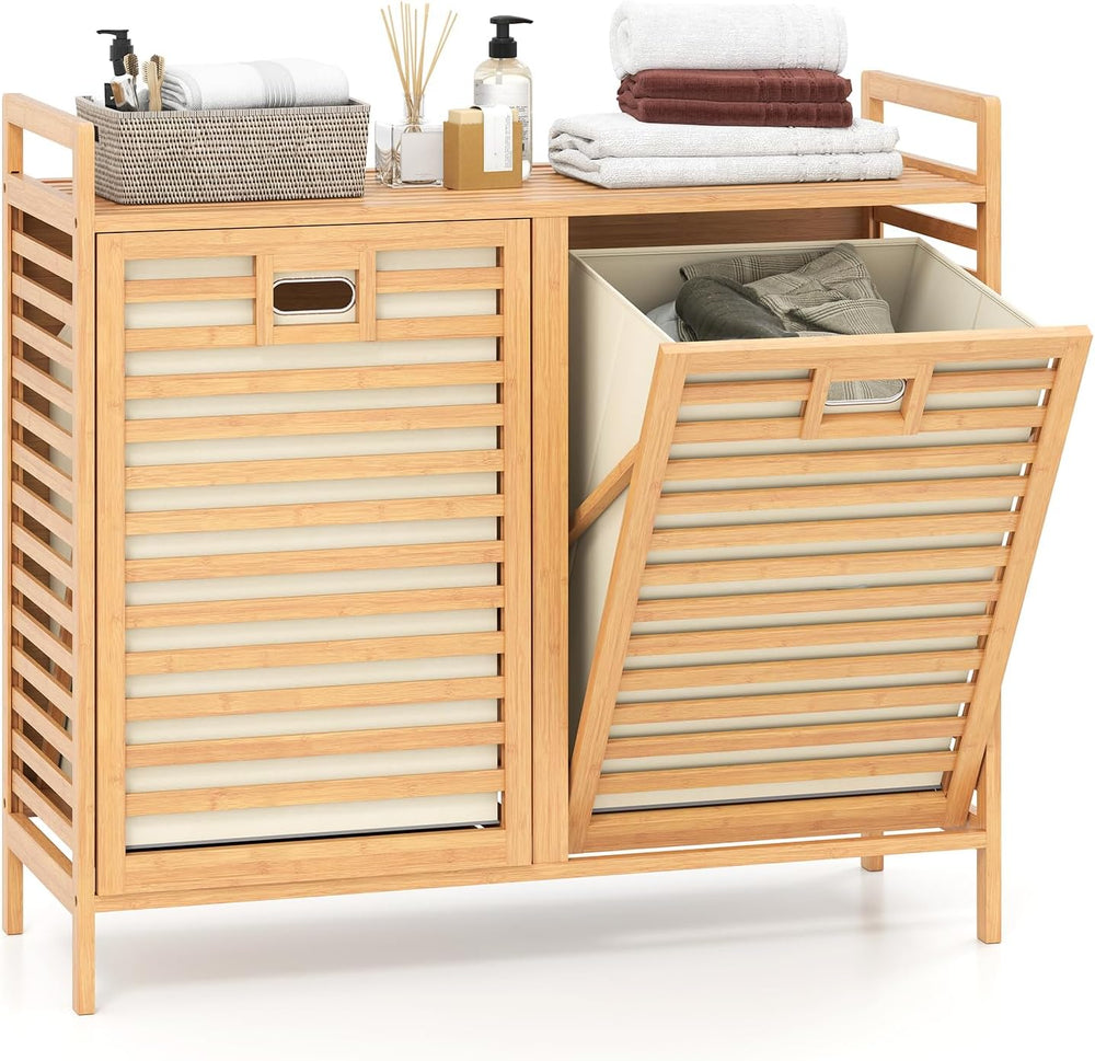 Giantex Tilt Out Laundry Hamper w/Removable & Foldable Fabric Bins