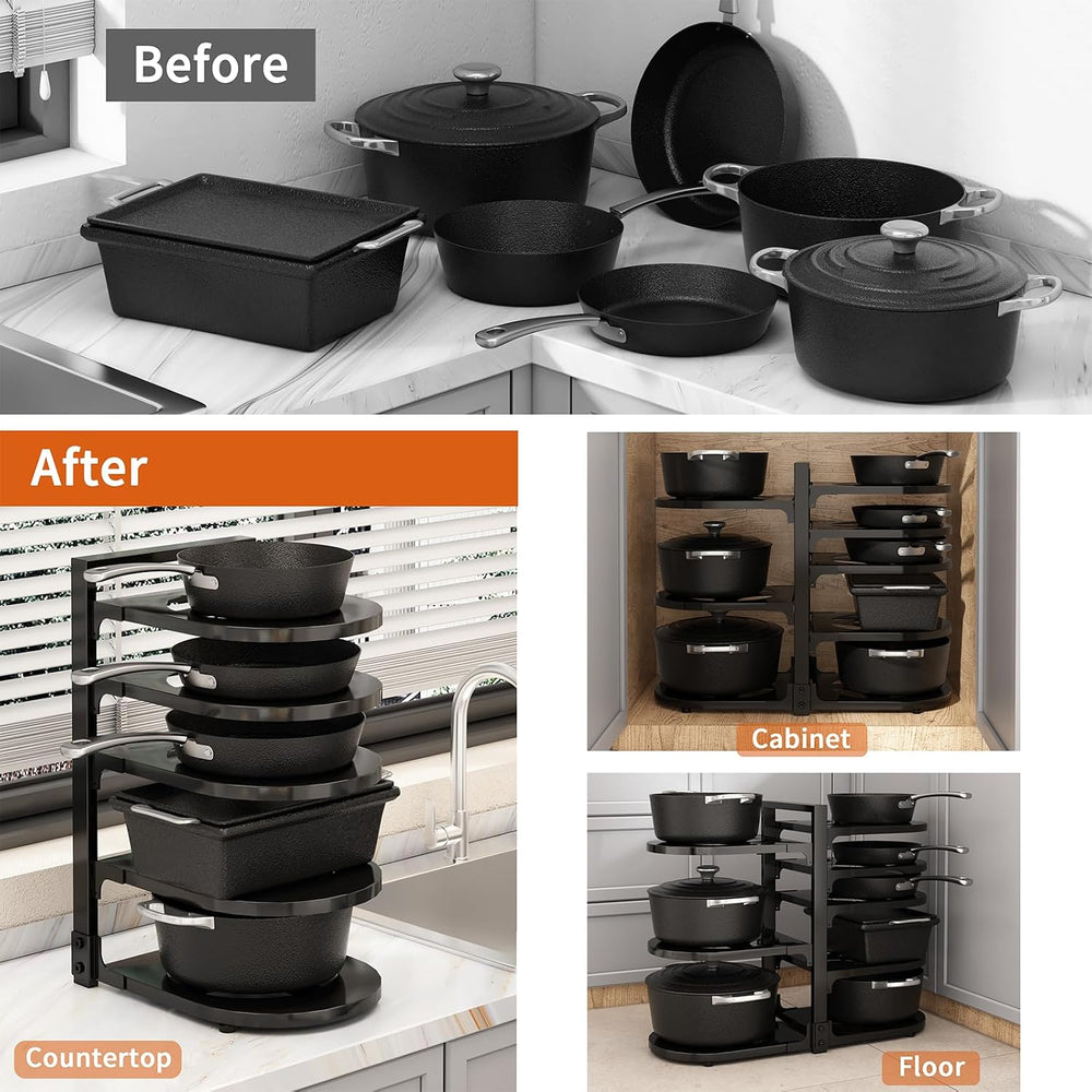 Adjustable Heavy Duty Pots and Pans Organizer Under Cabinet, 8-Tier Pot and P...